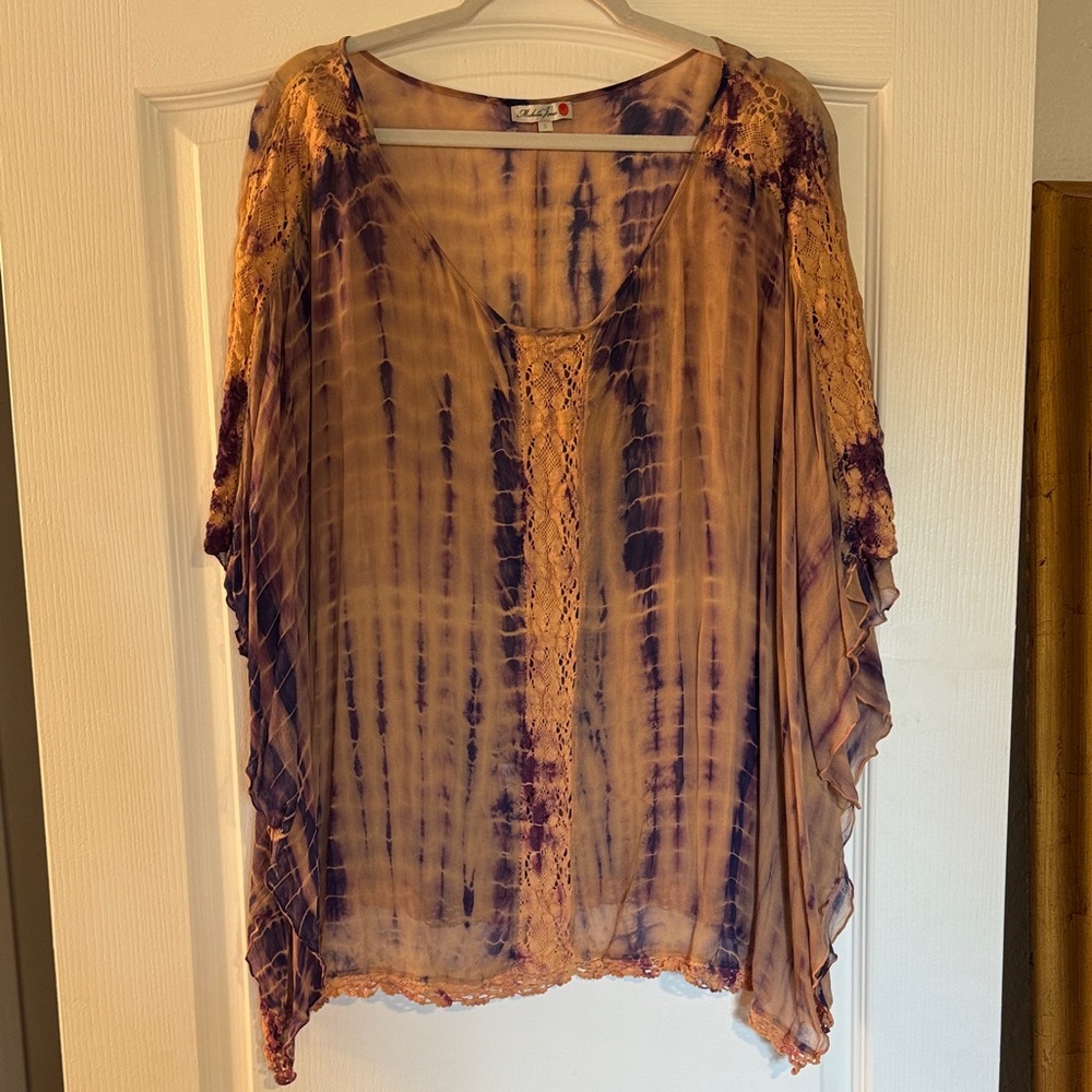 Michelle Jonas Vibrant Purple and salmon silk top